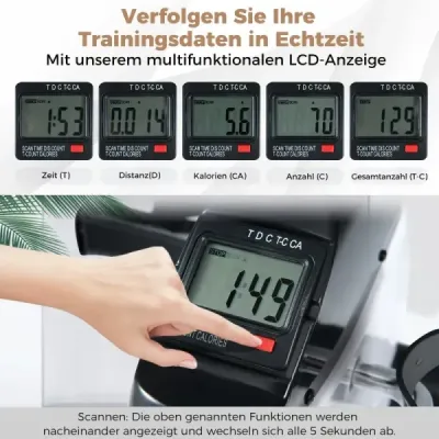 Mini pedálový trenažér s LCD displejom, prenosný domáci trenažér na tréning rúk a nôh, biely