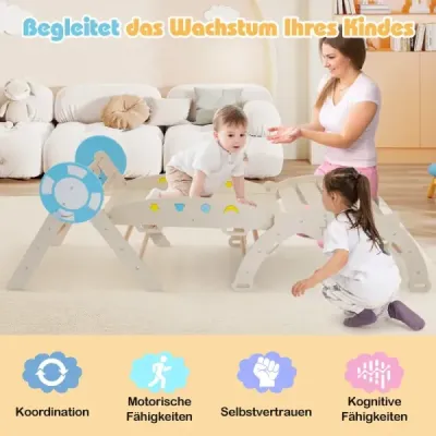 3-dielna sada preliezačiek so šmykľavkou, lezeckým oblúkom a sadou stavebných kociek skladací lezecký trojuholník, prírodná povrchová úprava
