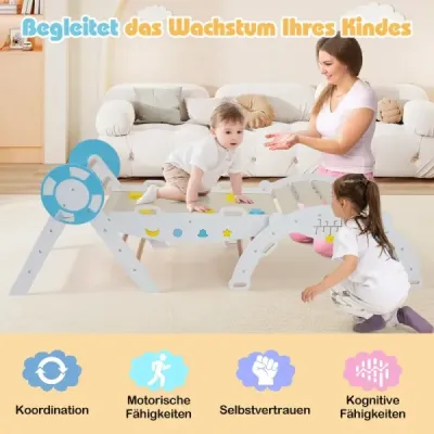 3-dielna sada preliezačiek so šmykľavkou lezeckým oblúkom a sadou stavebných kociek skladací lezecký trojuholník, biely