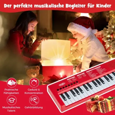 Detský klavírny keyboard, 37 klávesov, prenosný elektrický klavír s 8 rytmami, 8 zvukmi a 22 demami, červený