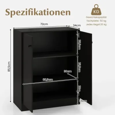 Moderná voľne stojaca príborník s ochranou proti prevráteniu, skrinka do chodby s nastaviteľnými policami, 72 x 34 x 85,5 cm, čierna