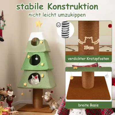 Veľký vianočný stromček pre mačky v interiéri 162 cm, roztomilá mačacia veža, zelená