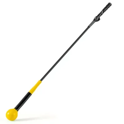 Pomôcka na trénovanie golfového švihu 100 cm tréningová pomôcka so záťažovou hlavou na rytmus úchopu flexibilitu rovnováhu žltá