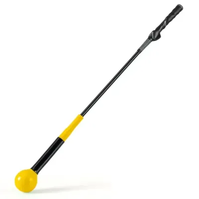 Pomôcka na trénovanie golfového švihu 80 cm tréningová pomôcka so záťažovou hlavou na rytmus úchopu flexibilitu rovnováhu žltá
