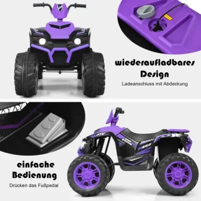 12V elektrická detská štvorkolka so svetlometom Mini elektrická štvorkolka s hudbou a klaksónom Fialová