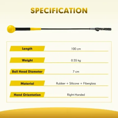 Pomôcka na trénovanie golfového švihu 100 cm tréningová pomôcka so záťažovou hlavou na rytmus úchopu flexibilitu rovnováhu žltá