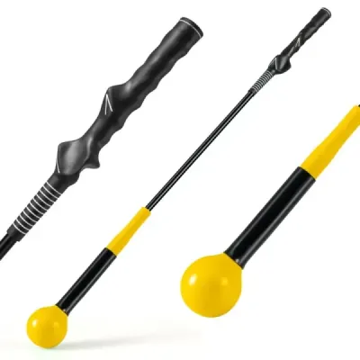 Pomôcka na trénovanie golfového švihu 80 cm tréningová pomôcka so záťažovou hlavou na rytmus úchopu flexibilitu rovnováhu žltá