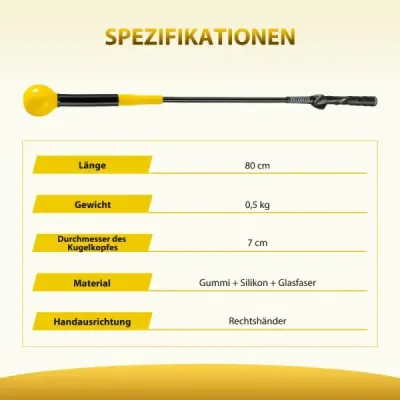 Pomôcka na trénovanie golfového švihu 80 cm tréningová pomôcka so záťažovou hlavou na rytmus úchopu flexibilitu rovnováhu žltá