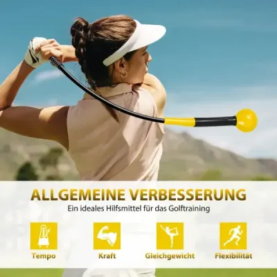 Pomôcka na trénovanie golfového švihu 80 cm tréningová pomôcka so záťažovou hlavou na rytmus úchopu flexibilitu rovnováhu žltá
