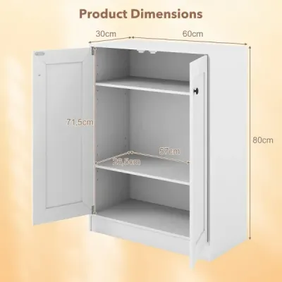 Drevený príborník s dvierkami a nastaviteľnými policami Bufetová skrinka Podlahová skrinka Biela