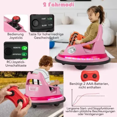 Detské elektrické odrážadlo na batérie 12V s diaľkovým ovládaním a dvojitými joystickmi 360° rotácia Ružová