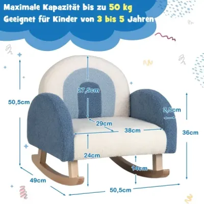 Detské hojdacie kreslo plyšové plyšové kreslo s hojdacími nohami z topoľového dreva modrej farby