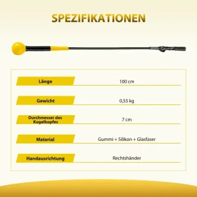 Pomôcka na trénovanie golfového švihu 100 cm tréningová pomôcka so záťažovou hlavou na rytmus úchopu flexibilitu rovnováhu žltá