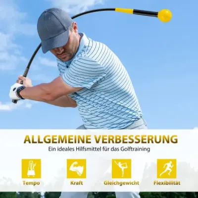 Pomôcka na trénovanie golfového švihu 100 cm tréningová pomôcka so záťažovou hlavou na rytmus úchopu flexibilitu rovnováhu žltá
