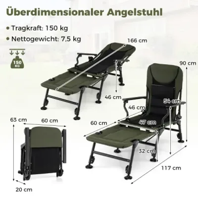 Skladacia rybárska stolička Heavy Duty kempingová stolička s odnímateľnou opierkou nôh a nastaviteľnými nožičkami Zelená