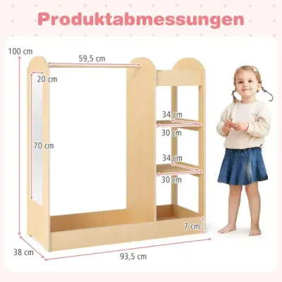 Šatníková skriňa pre deti Kostýmová skriňa pre deti so zrkadlom 93,5 x 38 x 100 cm Príroda