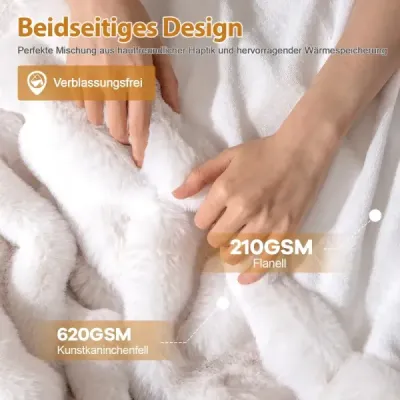 Luxusná deka z umelej kožušiny Fluffy Plush Rabbit Fur Bubble Blanket Beige 153 x 203 cm