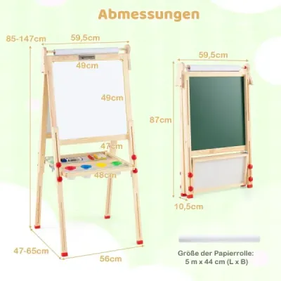 Drevený výtvarný stojan pre deti 3-v-1 skladací obojstranný magnetický stojan s tabuľou Nature