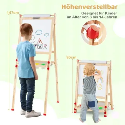 Drevený výtvarný stojan pre deti 3-v-1 skladací obojstranný magnetický stojan s tabuľou Nature