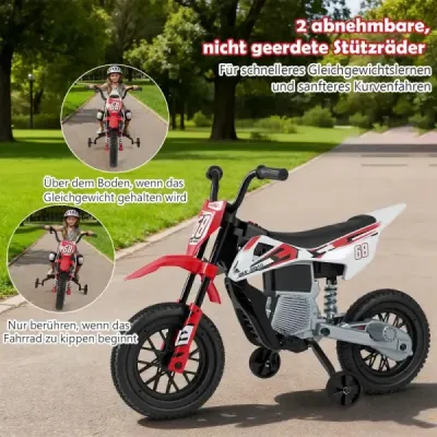 12V elektrická detská motorka Elektrická motorka pre deti s odnímateľnými tréningovými kolesami a odpružením červena