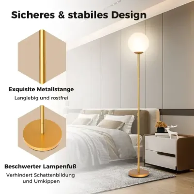 Moderná stojacia lampa 165 cm vysoká stojacia lampa so skleneným tienidlom a nožným spínačom so závažím Golden