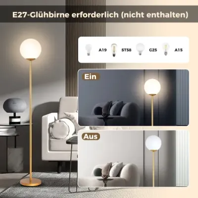 Moderná stojacia lampa 165 cm vysoká stojacia lampa so skleneným tienidlom a nožným spínačom so závažím Golden