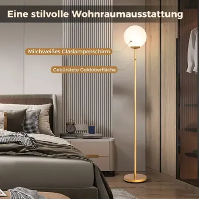 Moderná stojacia lampa 165 cm vysoká stojacia lampa so skleneným tienidlom a nožným spínačom so závažím Golden