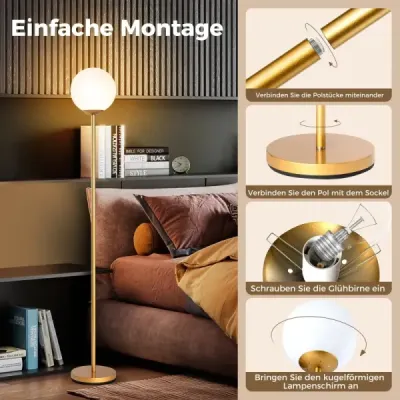 Moderná stojacia lampa 165 cm vysoká stojacia lampa so skleneným tienidlom a nožným spínačom so závažím Golden