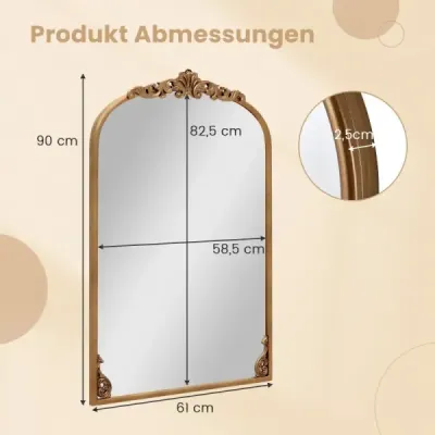 Nástenné zrkadlo Golden tradičné vintage barokové zrkadlo s kovovým rámom starožitné oblúkové zrkadlo 90 cm x 61 cm