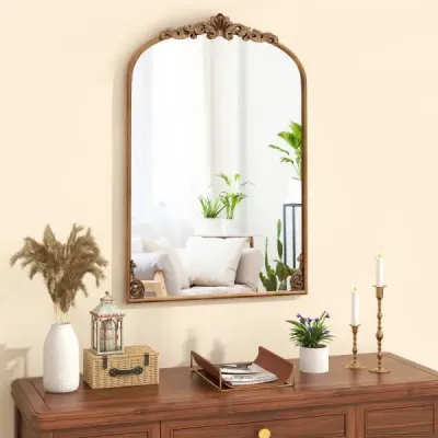 Nástenné zrkadlo Golden tradičné vintage barokové zrkadlo s kovovým rámom starožitné oblúkové zrkadlo 90 cm x 61 cm