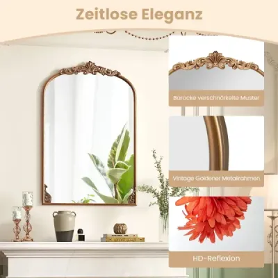 Nástenné zrkadlo Golden tradičné vintage barokové zrkadlo s kovovým rámom starožitné oblúkové zrkadlo 90 cm x 61 cm