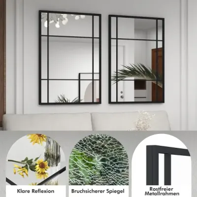 Obdĺžnikové nástenné zrkadlo s kovovým rámom Dekoratívne závesné zrkadlo Dekoratívne zrkadlo 100 x 70 cm