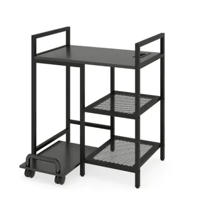 3-úrovňový stojan na tlačiarne s nabíjacou stanicou mobilný stolík na tlačiarne s úložnými priehradkami čierny