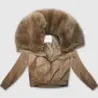 Dámska kožená bunda s kožušinovým golierom MODA8090 camel