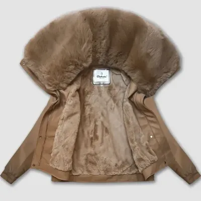 Dámska kožená bunda s kožušinovým golierom MODA8090 camel