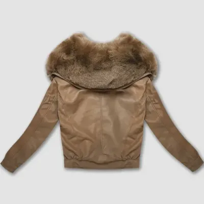 Dámska kožená bunda s kožušinovým golierom MODA8090 camel