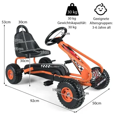 Motokára s nastaviteľným sedadlom a ručnou brzdou Šlapacie auto s nosnosťou do 30 kg Šlapacia motokára Orange