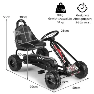 Motokára s nastaviteľným sedadlom a ručnou brzdou Šlapacie auto s nosnosťou do 30 kg Šlapacia motokára čierna
