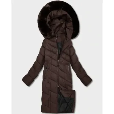 Dlhá dámska zimná bunda MODA7662 hnedá