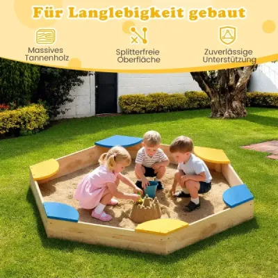 Šesťhranné drevené pieskovisko otvorené pieskovisko s kombináciou boxov na sadenie 140 x 122 x 14 cm