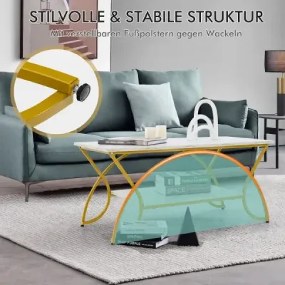 Konferenčný stolík s mramorovým vzhľadom Moderný rozkladací stolík z umelého mramoru 100 x 50 x 45 cm Biela