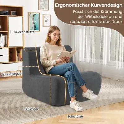 Sedací vak, pohodlná rozkladacia pohovka s mäkkým zamatom a ergonomickou oporou, pohodlné kreslo na čítanie pre jednu osobu, sivá