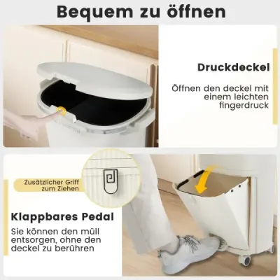 38L Koš na kuchynský odpad s vekom a 2 vyberateľnými nádobami a nožným pedálom a kolieskami Béžová