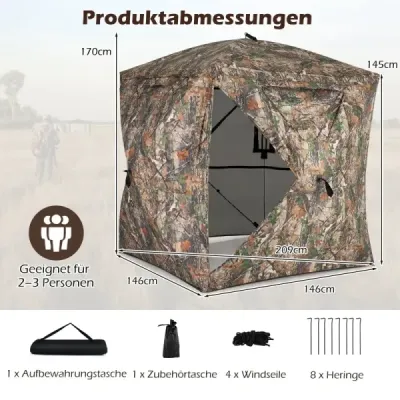 270° transparentný maskovací stan pop-up lovecký stan z robustného Oxfordu pre 2-3 osoby prenosný maskovací stan maskovací vzor