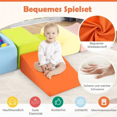 5-dielna hracia súprava na lezenie a plazenie Mäkké lezecké bloky s bazénom s loptičkami Poťahy možno prať v práčke Farebné