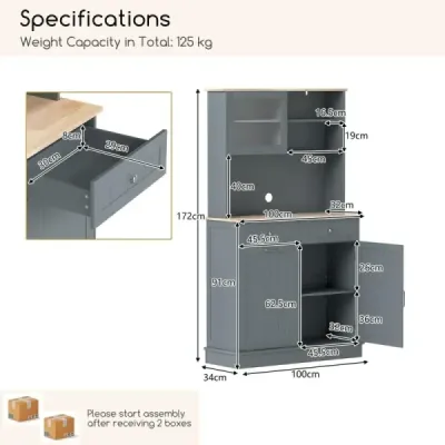 Kuchynská skrinka na odpadkový kôš 45 l s 2 zásuvkami a nastaviteľnými policami Bufetová skrinka Grey