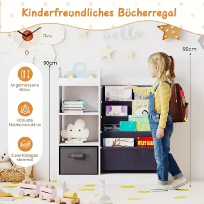 Detská knižnica so zrkadlom po celej dĺžke Organizér na hračky so 4-vrstvovými závesnými policami Biela