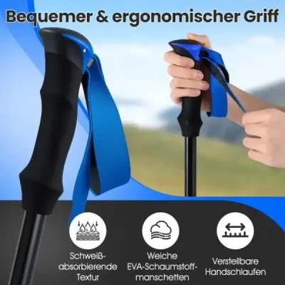 Skladacie trekingové palice s rýchloupínacím mechanizmom, turistické palice pre výšku 166-195 cm, modré
