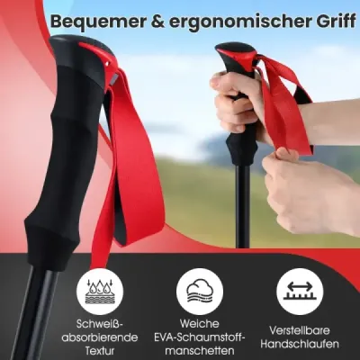 Skladacie trekingové palice s rýchloupínacím mechanizmom, turistické palice pre výšku 166-195 cm, červené