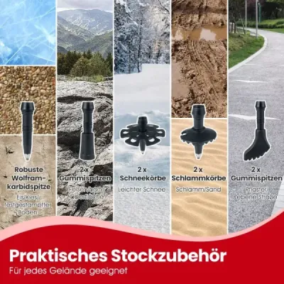 Skladacie trekingové palice s rýchloupínacím mechanizmom, turistické palice pre výšku 166-195 cm, červené